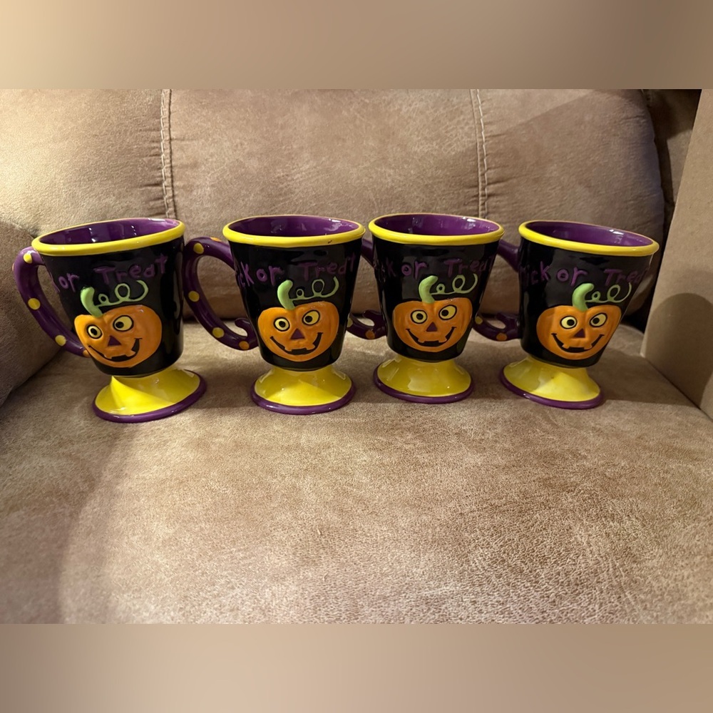 Four Halloween Jack-O-Lantern Ceramic Mugs “Through A Child’s Eyes” OccaXions